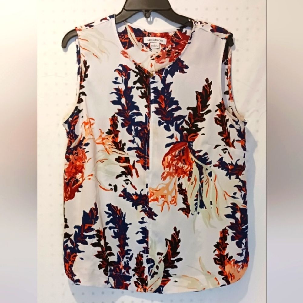 Liz Claiborne Women's Sleeveless Floral top Orange & Black Print Size Large